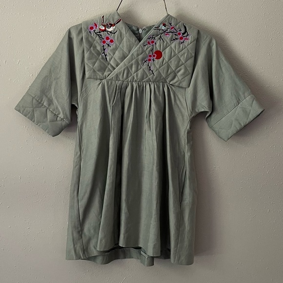 RaspberryPlum Green Cherry Blossom Bird Embroidered Quilted Dress Size 3-4 Years - Picture 12 of 12